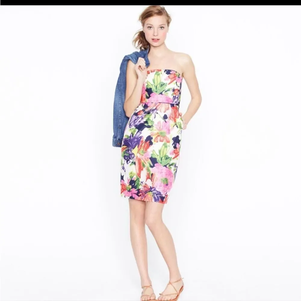 J. Crew Ella Garden‎ Floral Strapless Dress Size 00 NWT